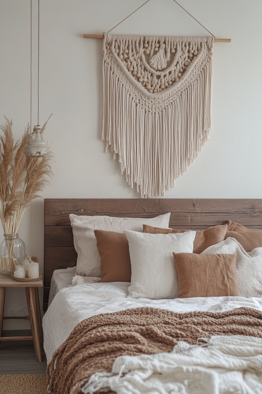 DIY Wall Decor. Hanging Macrame with Beads in Earth tone colors.