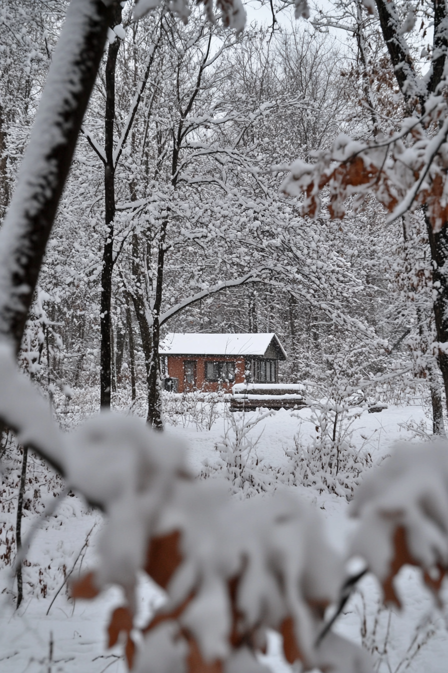 exterior in snowy forest.