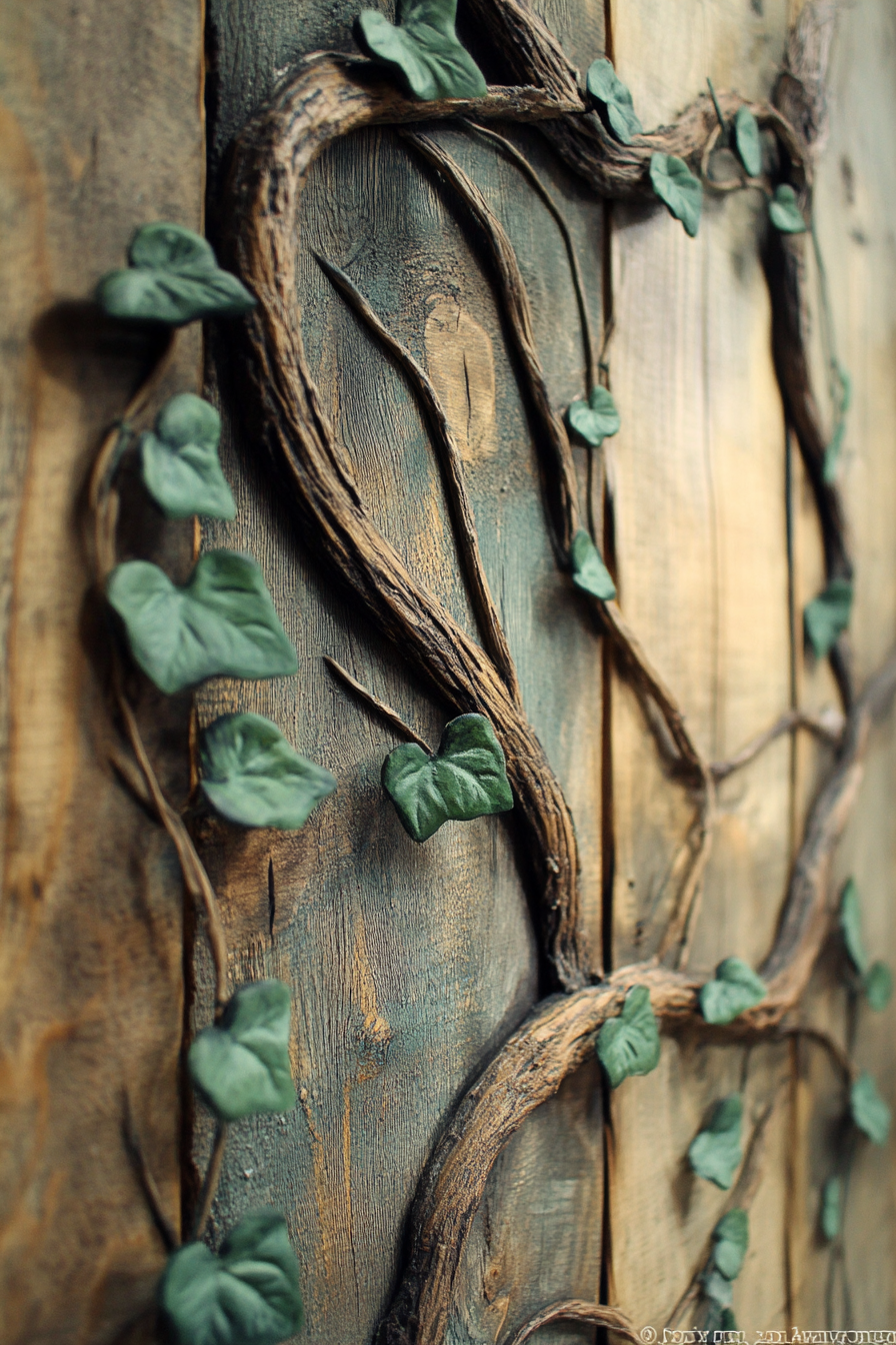 DIY Wall Decor. Rustic wood panels with twining ivy.