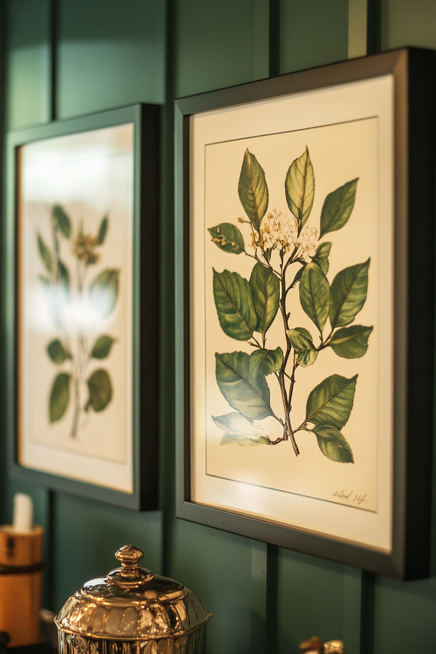 DIY wall decor. Framed botanical prints.