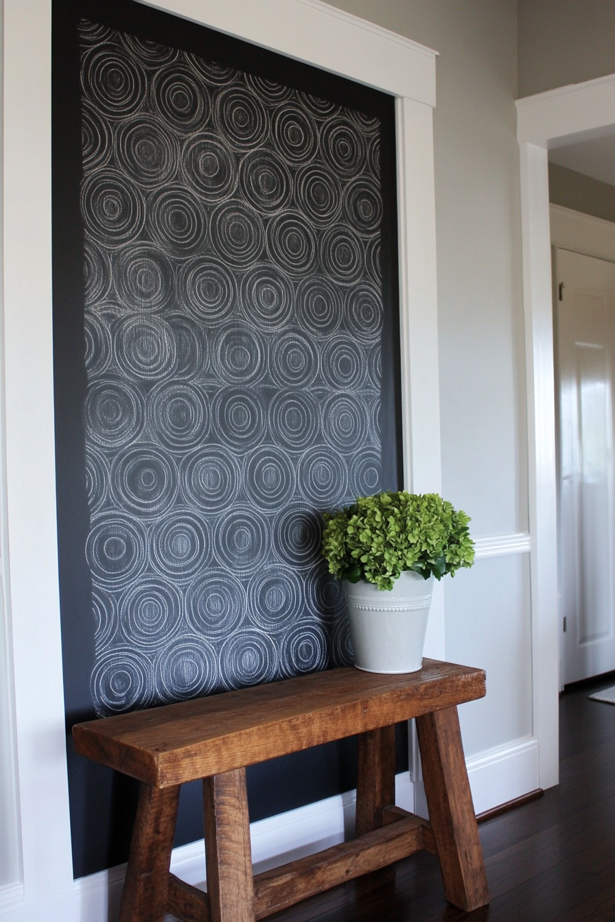 DIY Wall decor. Stenciled pattern over chalkboard paint.