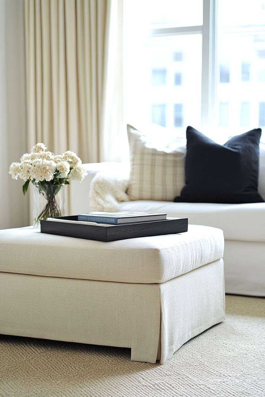 Living room design. Dual-purpose ottoman for small spaces.