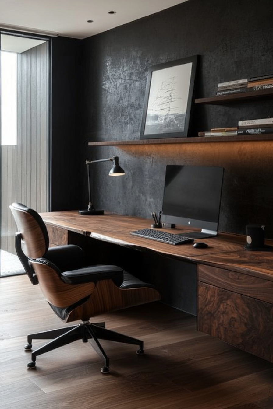 Home office inspiration. Walnut desk paired with a minimalistic ergonomic chair.