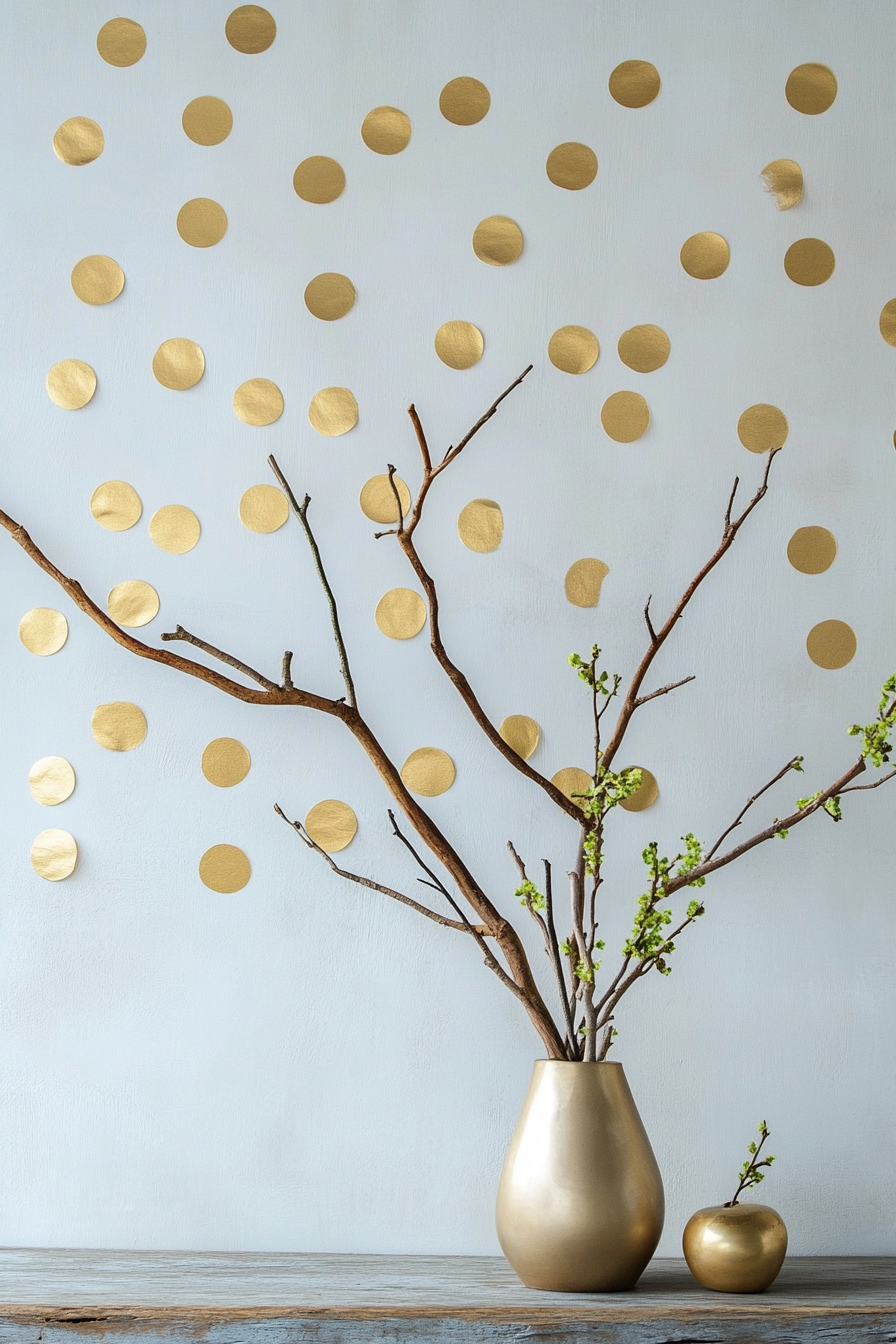 DIY Wall Decor. Gold Polka Dot Wall Stickers.