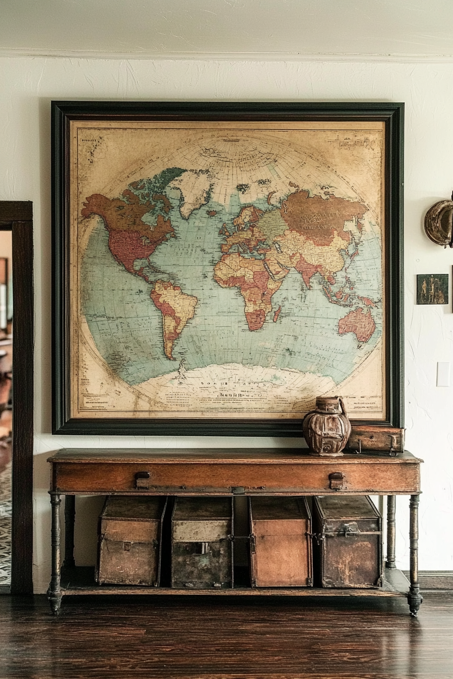 DIY wall decor idea. Single large framed vintage map.