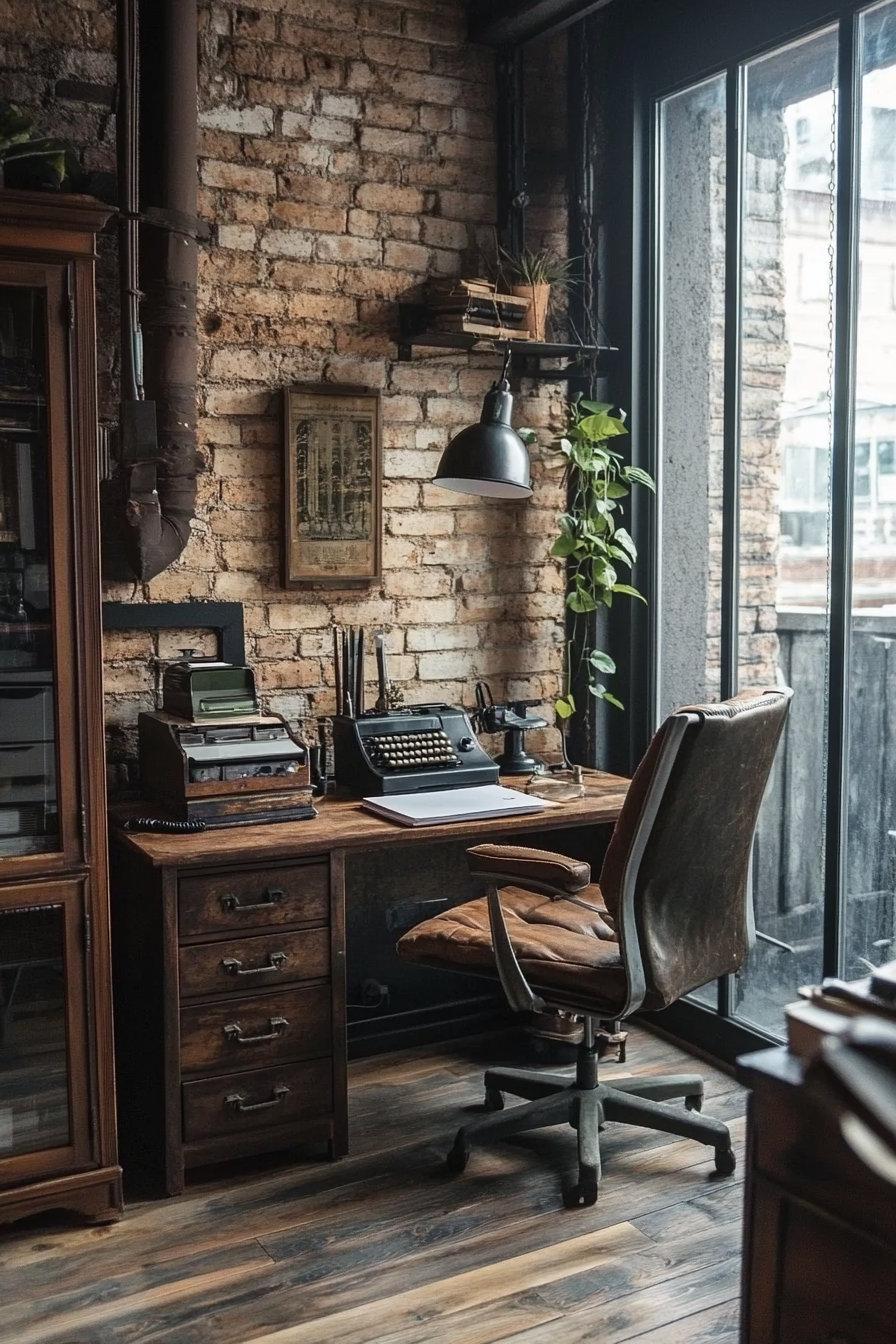 Home Office. Industrial style with rotary dial telephone.