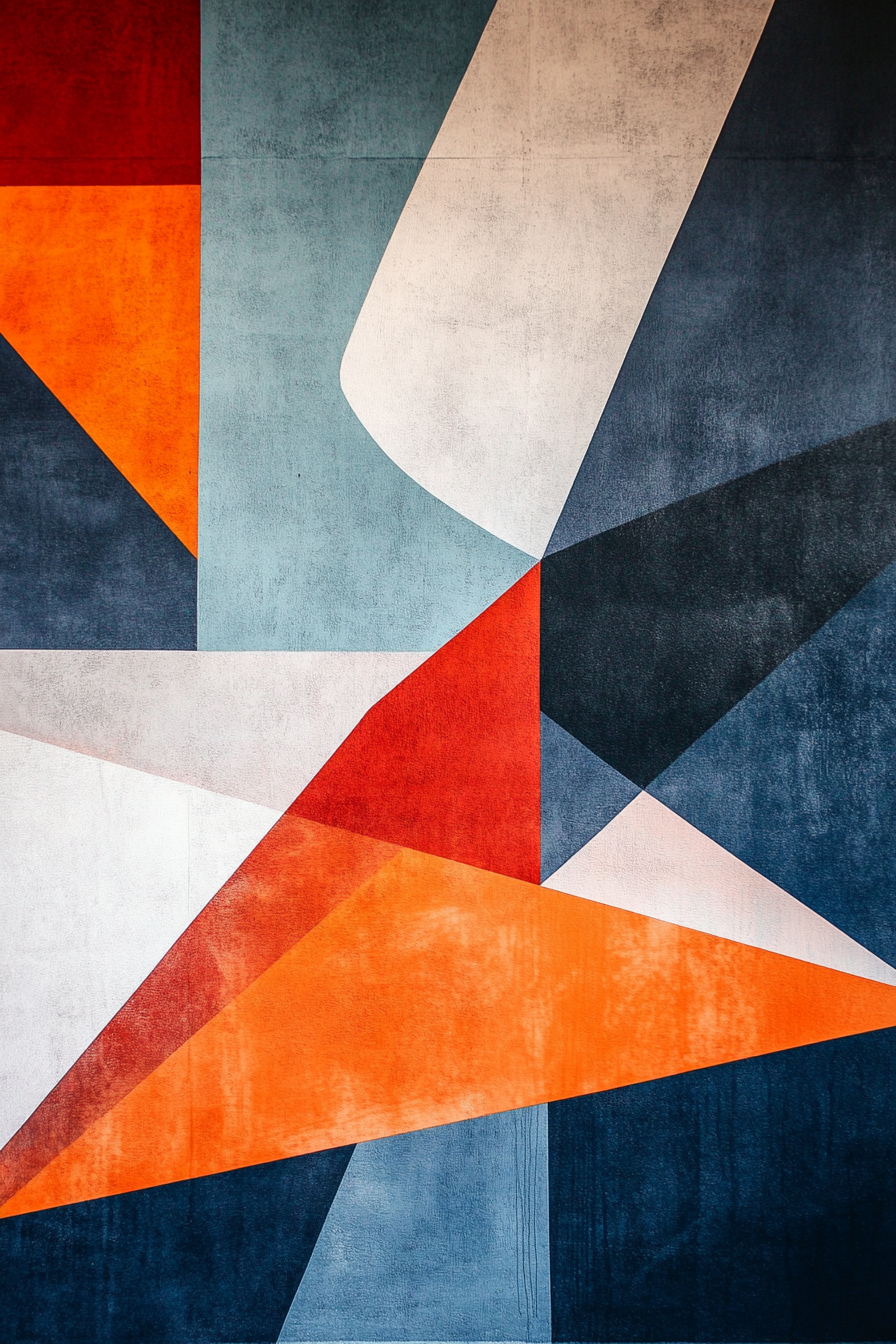 DIY Wall Decor. Abstract geometric mural with shades of burnt orange and cobalt blue.