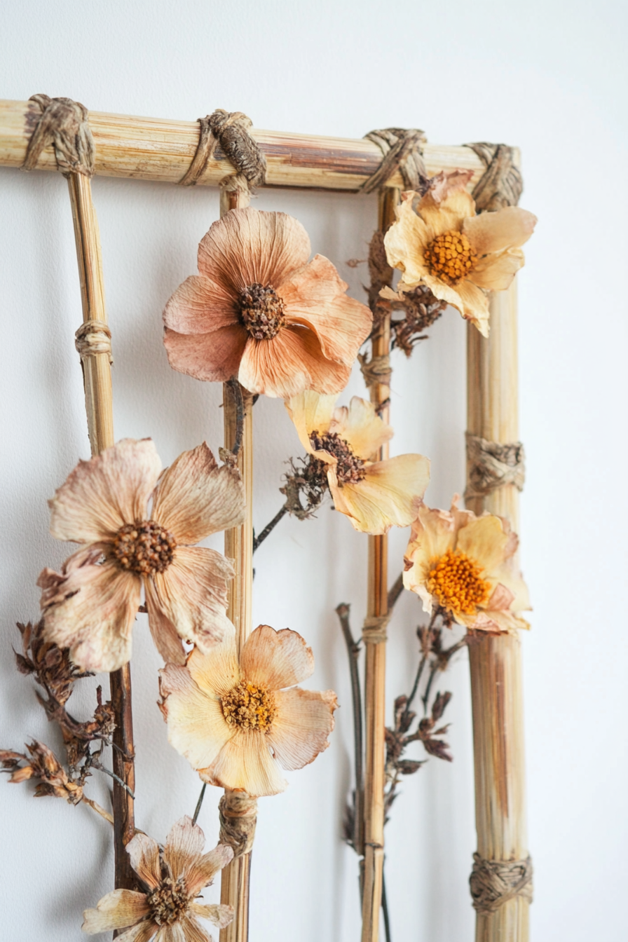 DIY Wall Decor. Bamboo frame with dried flower art.