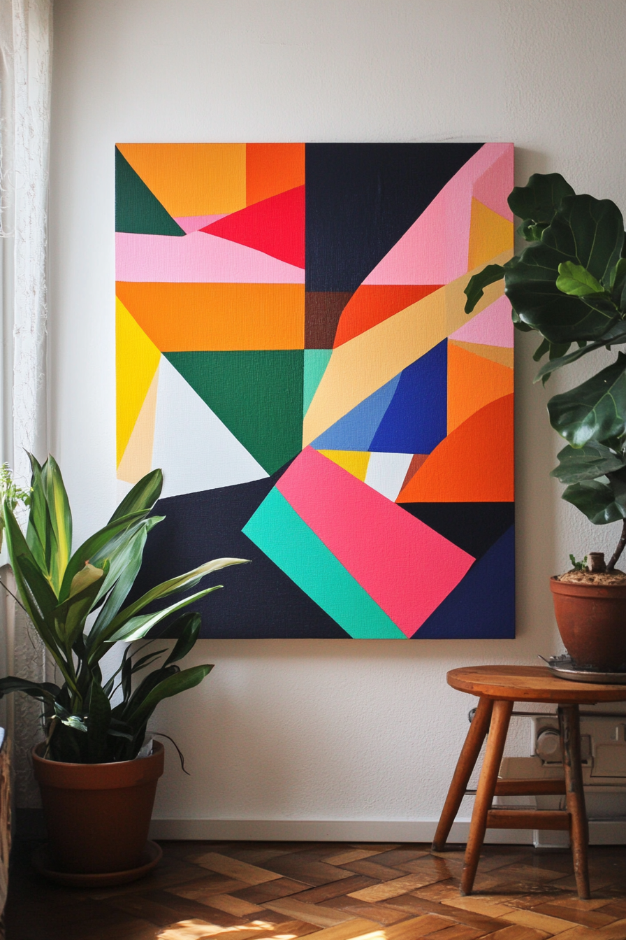 DIY Wall Decor. Colourful geometric patterns with acrylic paint.