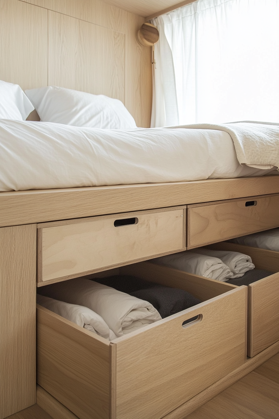 Small apartment storage. under-bed storage boxes.