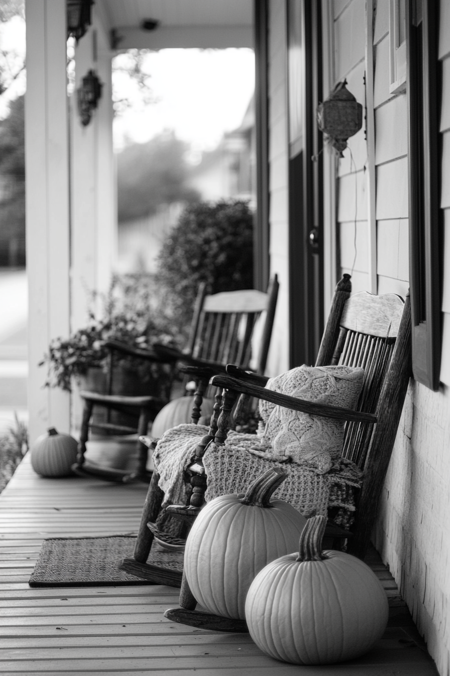 Fall porch. Pumpkin patch with a monochrome matte finish.