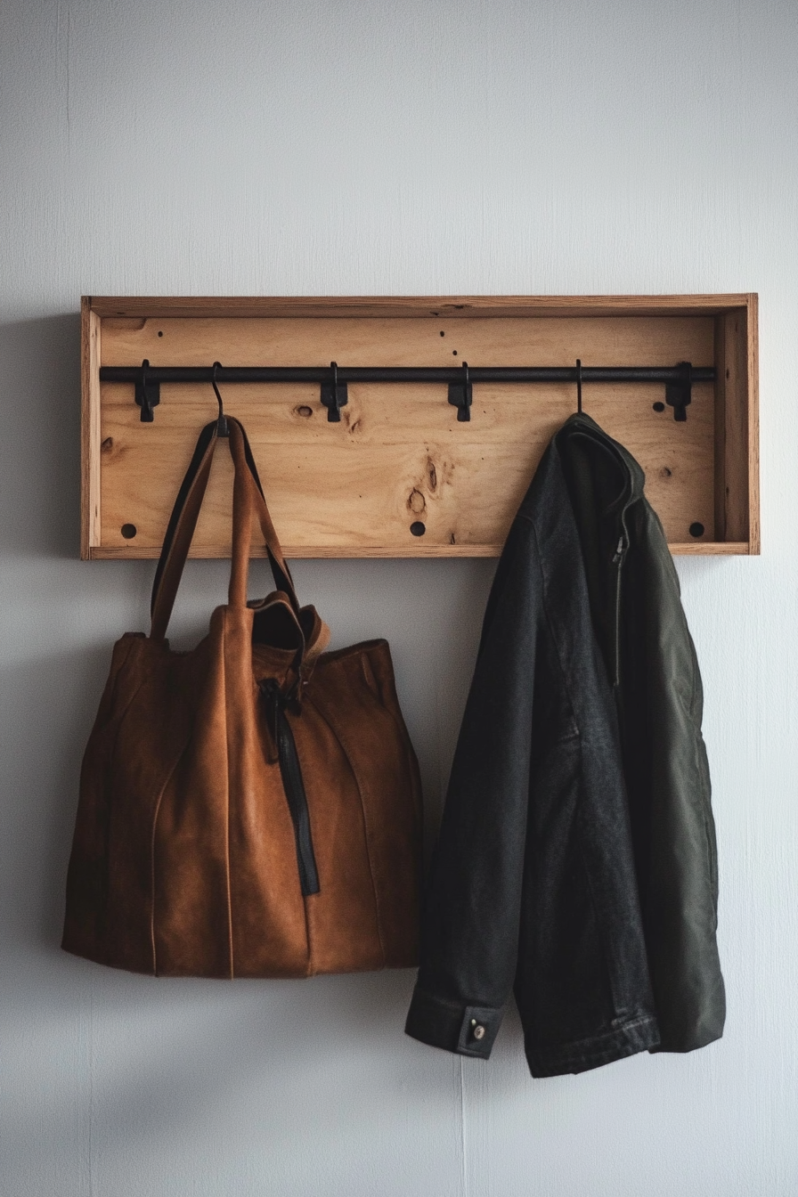 Small Apartment Storage Ideas. Wall-mounted coat rack with storage.