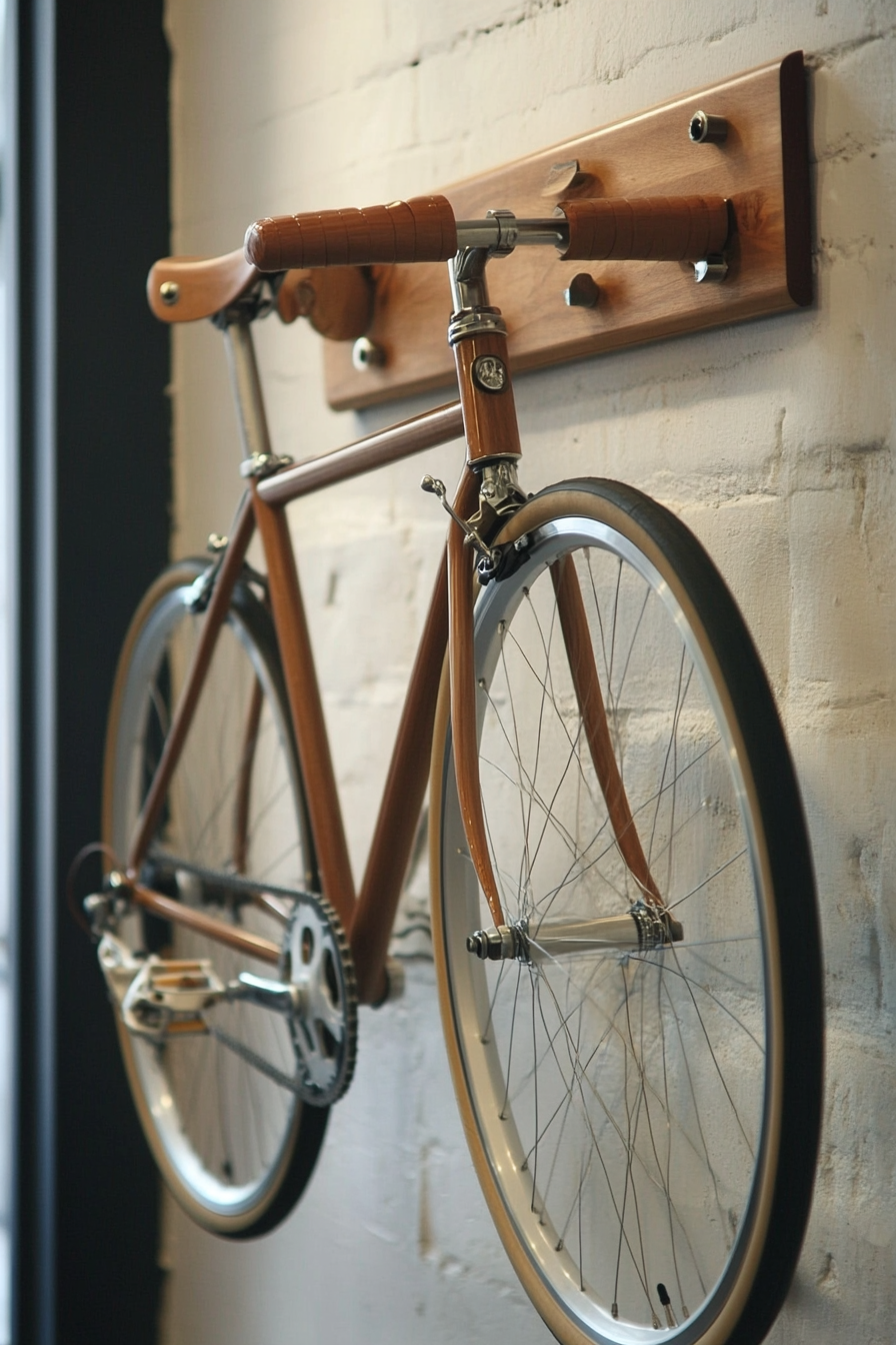 Small apartment storage. Wall-mounted bike hanger.