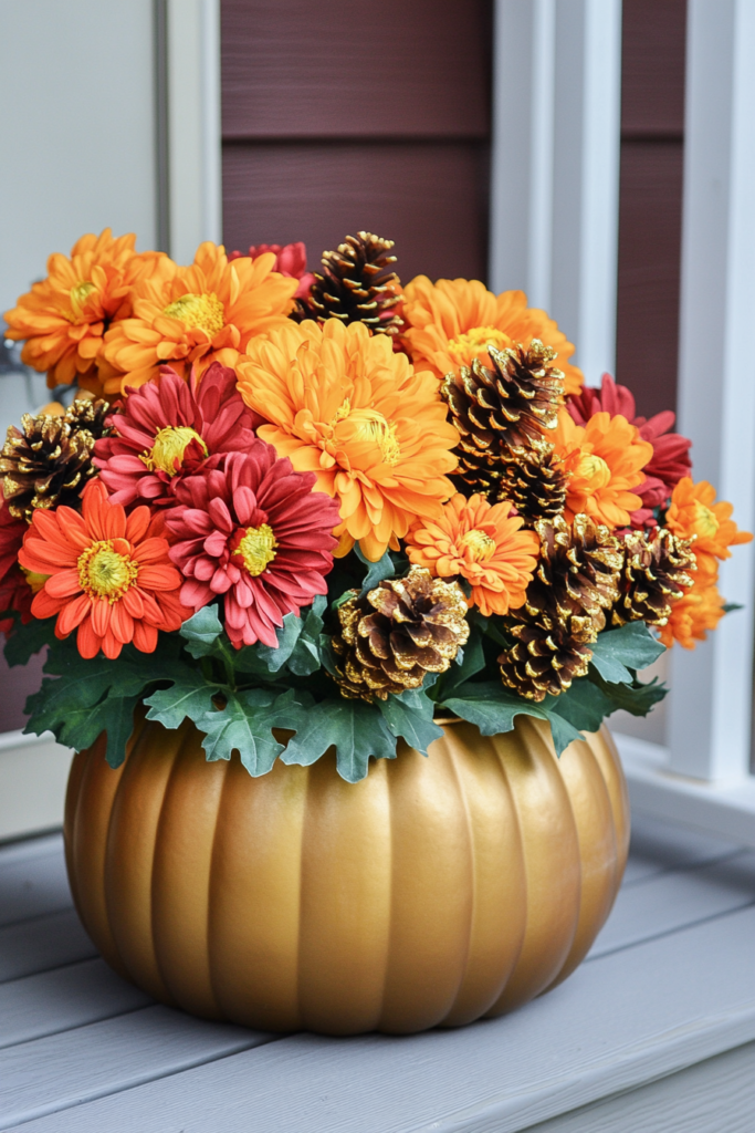 40 Rustic-Glam Fall Planter Ideas for Front Porches: Autumn Elegance Meets Country Charm