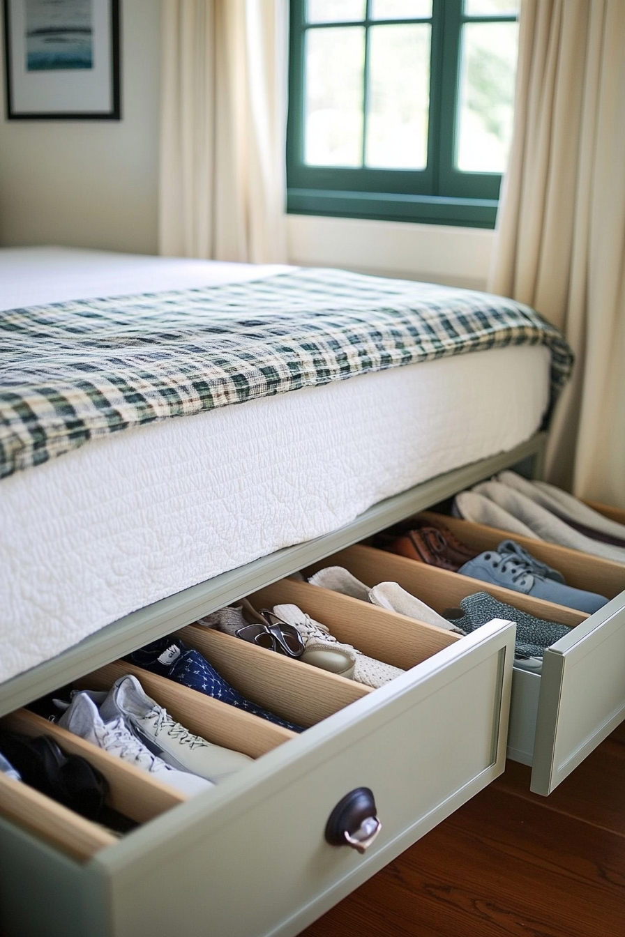 Small apartment storage idea. Under-bed storage drawers.