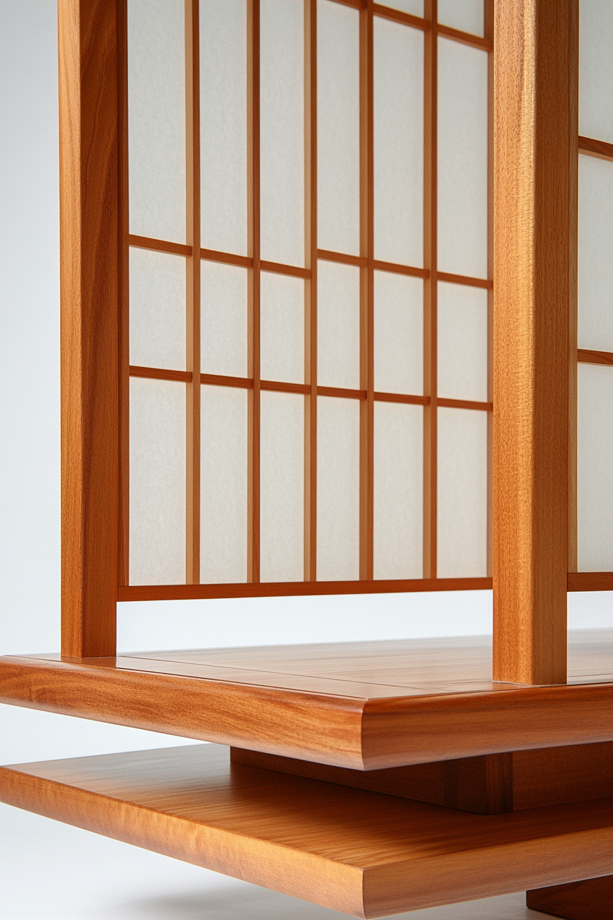 Elevated platform. Minimalist teak structure with integrated shoji sliding panels.