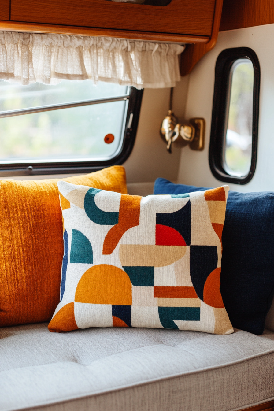 Fall RV decor. Bauhaus inspired geometric pattern throw pillows.