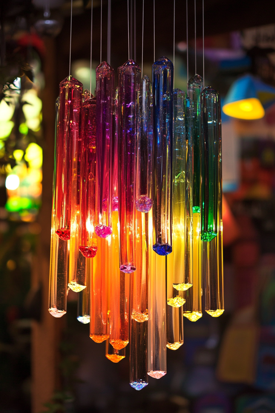 Tiny home decor. Full-spectrum rainbow glass chandelier.