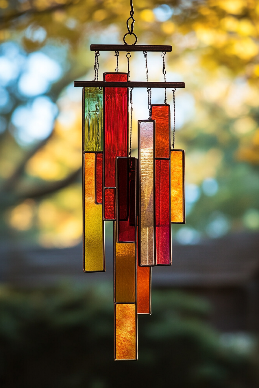 Fall RV decor. Stained glass wind chime in bauhaus style.