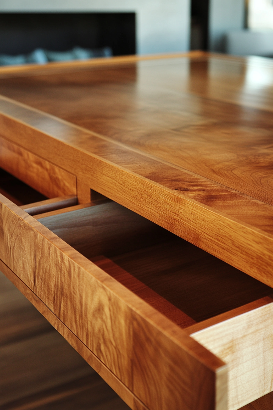 Hidden Compartment Dining Table. Cherry Wood Coffee Table with Concealed Drawers.