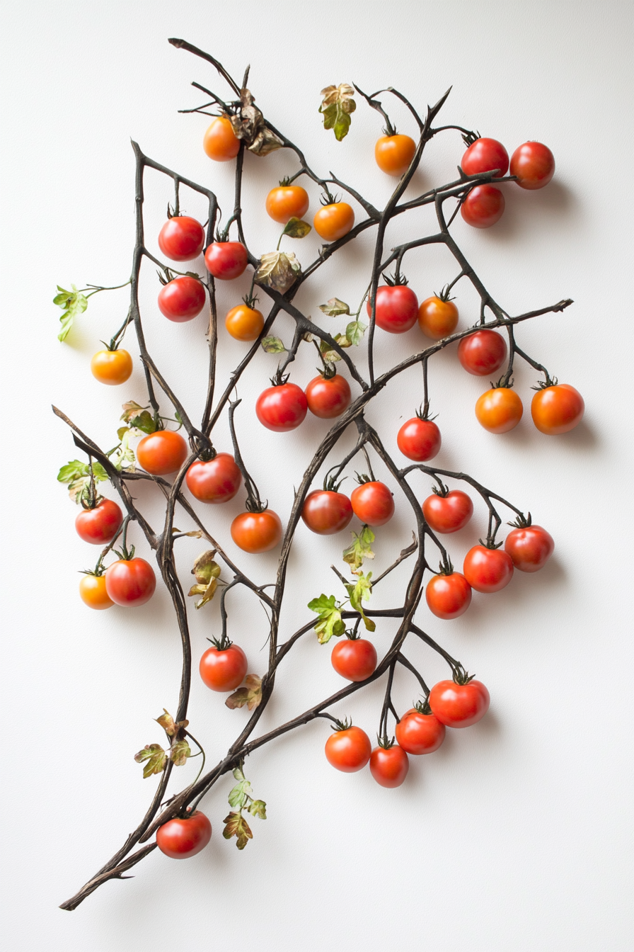 Wall-Mounted Nutrient Film Technique System. Trellised cherry tomato arrangement.