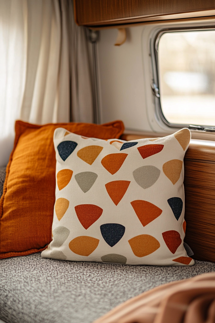 Fall RV decor. Geometric patterned Bauhaus-style throw pillow.