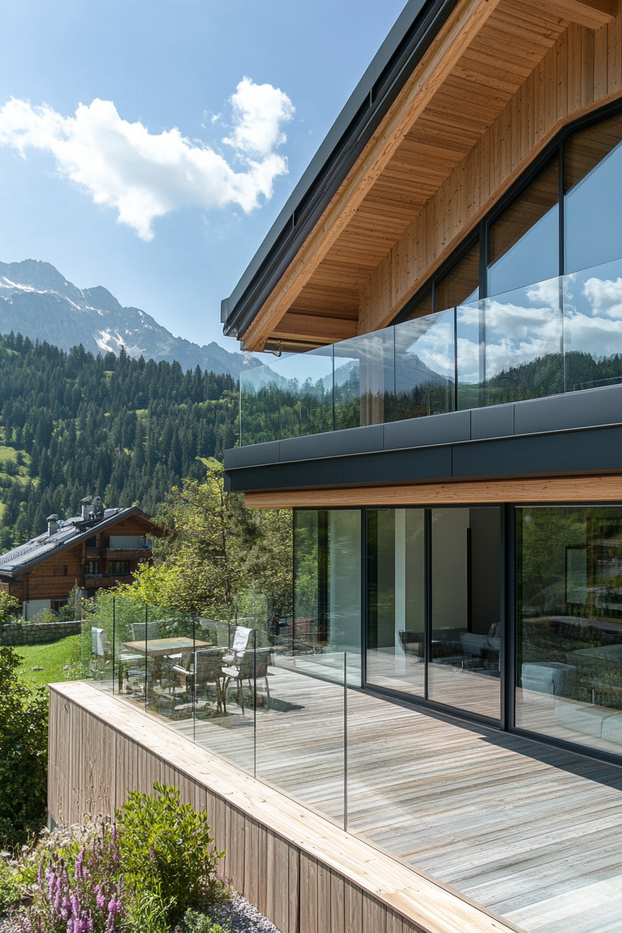 Contemporary Alpine living. Glass facades with uninterrupted mountain views.