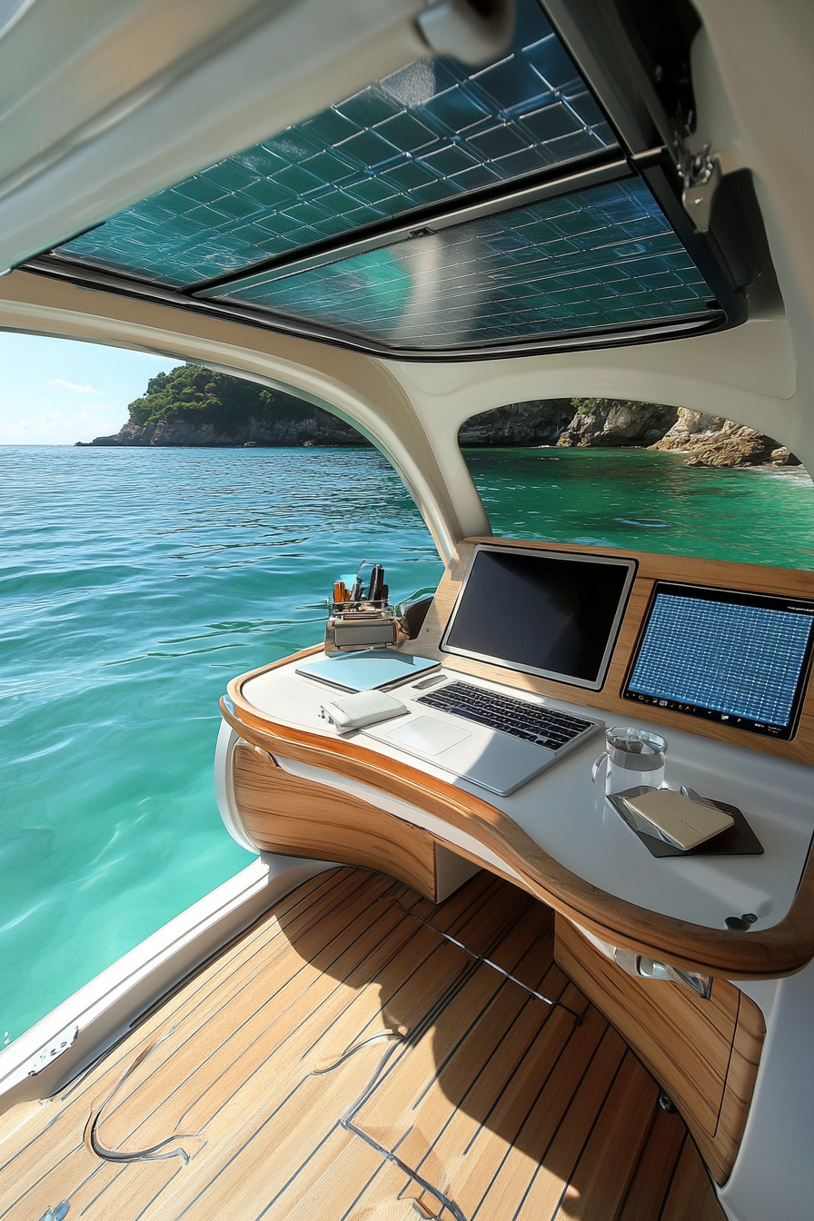 Mobile office. Convertible ocean-view workstation with integrated solar panels.