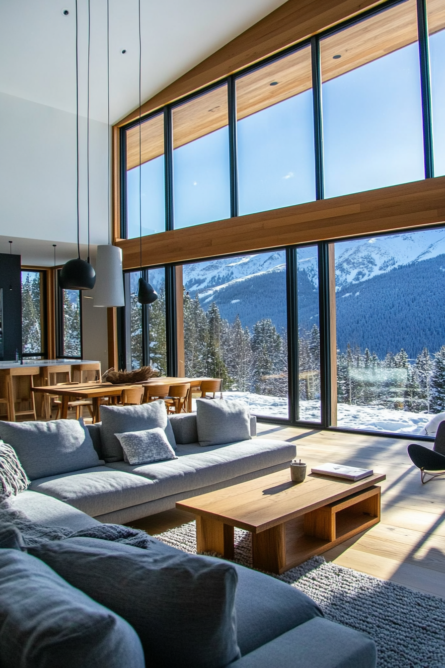 Contemporary alpine living. Timber floor plans overlooking snow-capped mountain ranges.