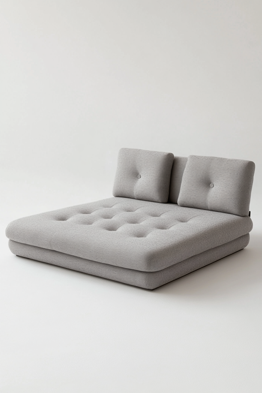 Minimal Living Space. Multifunctional sofa-bed in soft gray