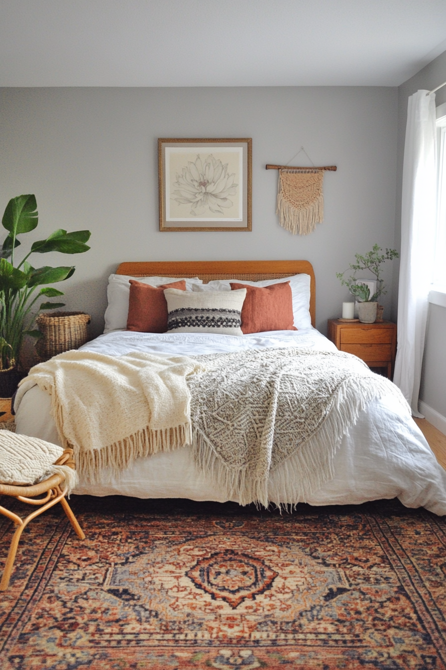 Teen Boho Bedroom Makeover. Subdued colors woven oriental rug.