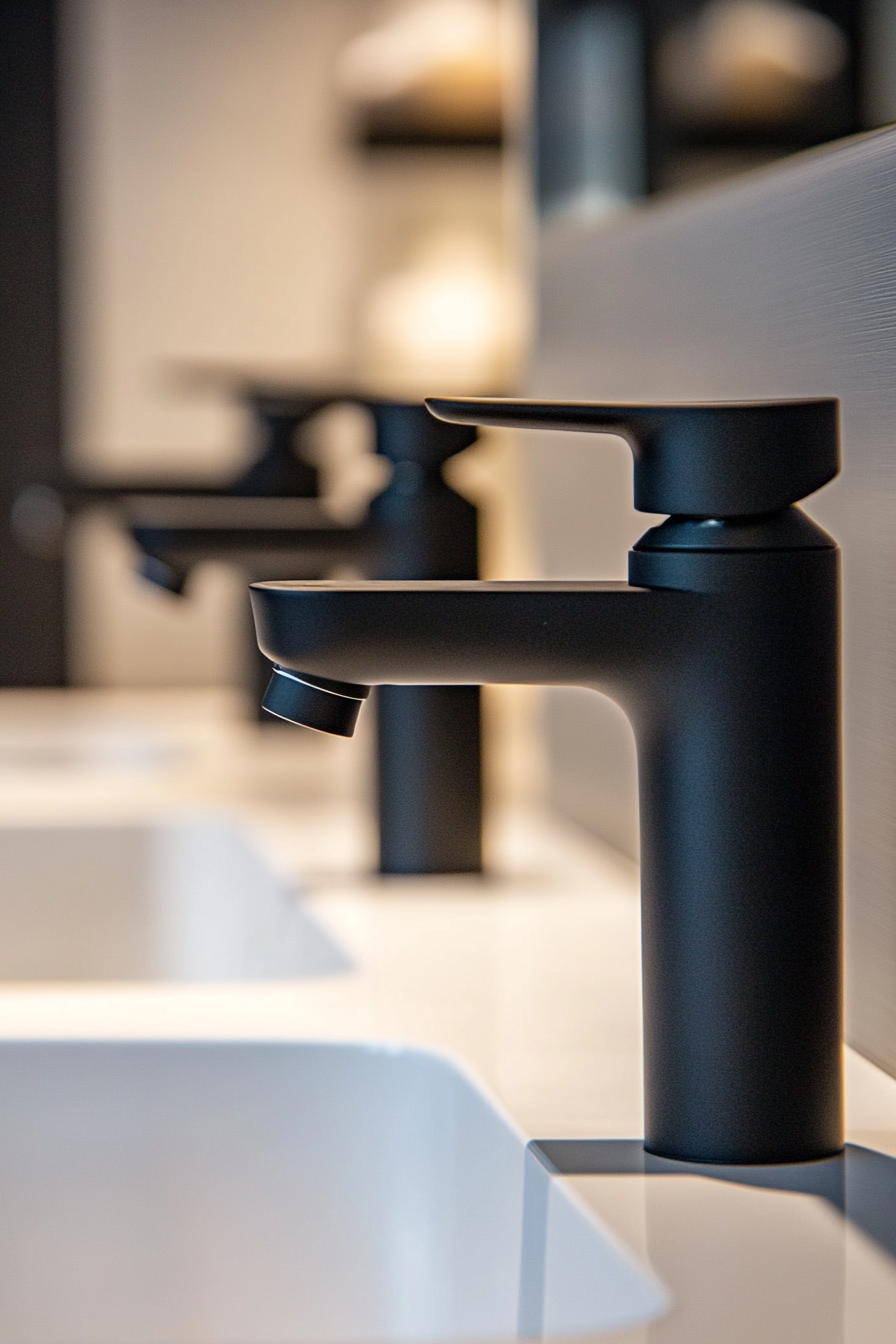 Modern bathroom update. Matte black faucets with minimalist design.