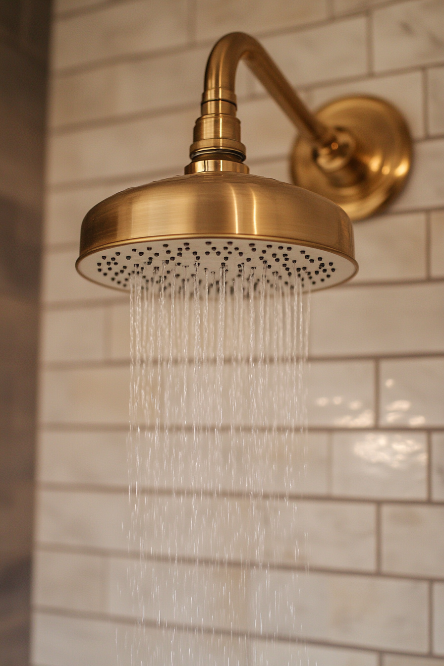 Modern bathroom update. Brass rainfall shower head.