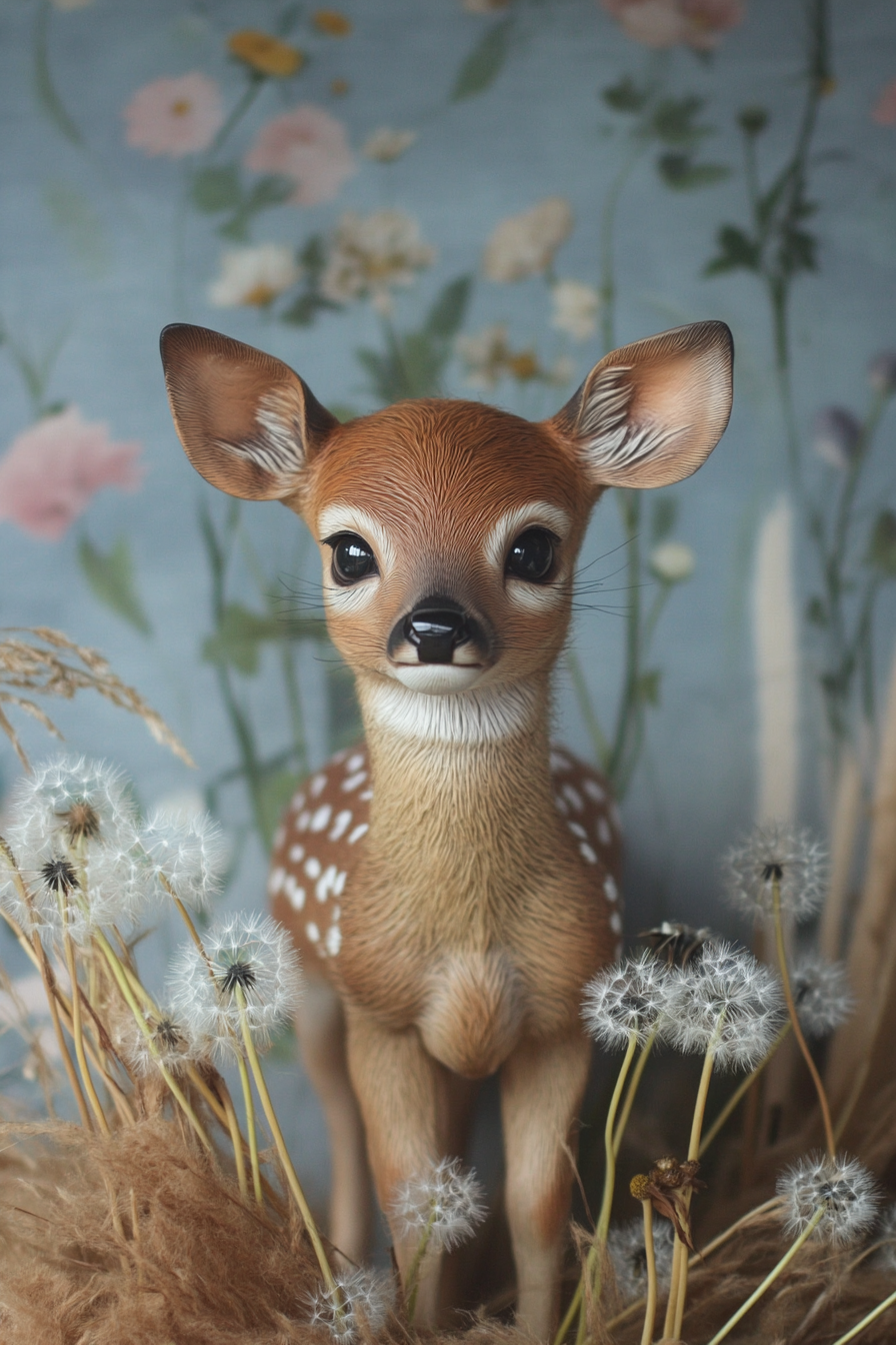 Woodland nursery. Fawn figure with dandelion decals.