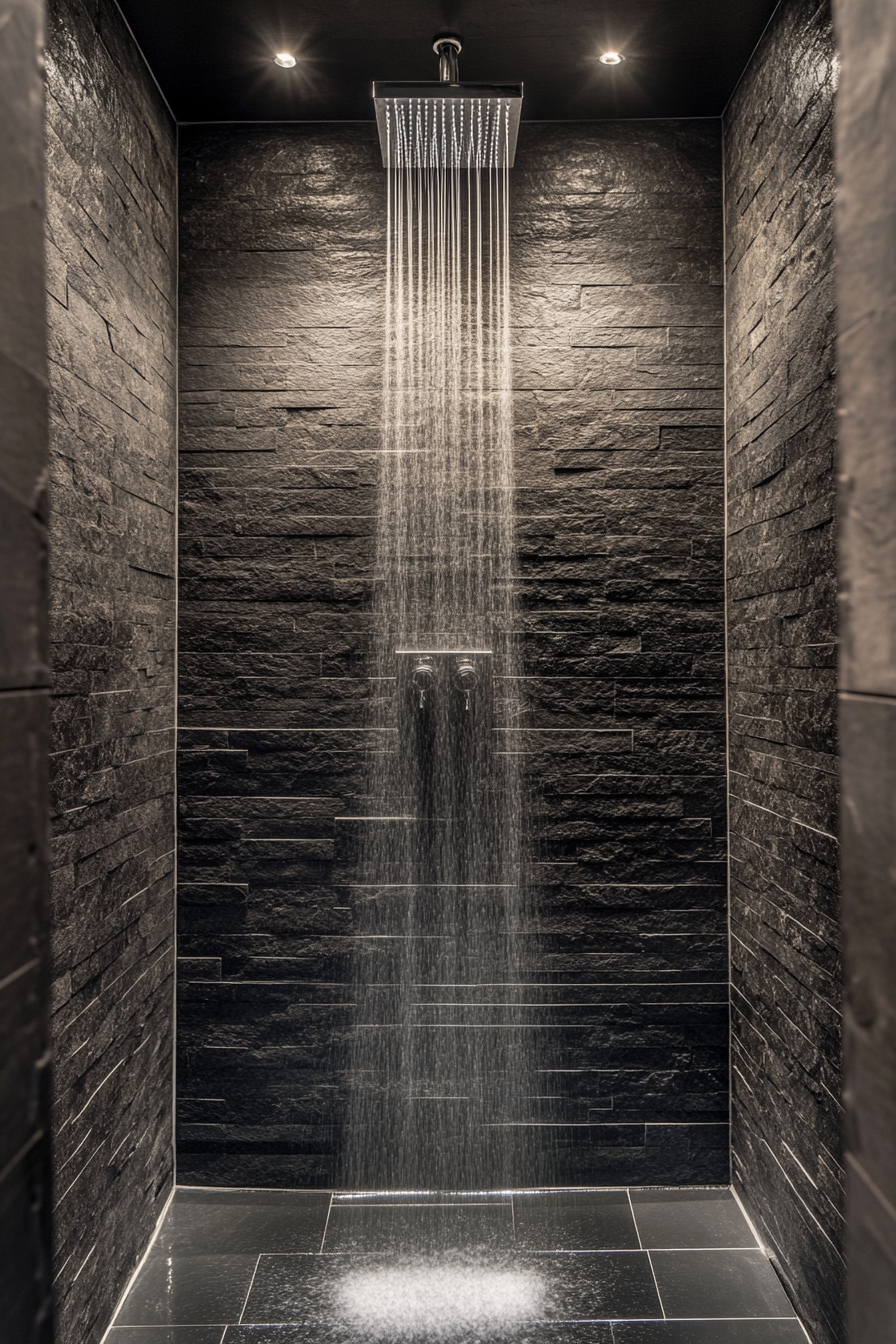 Modern bathroom update. Brushed steel waterfall shower head.