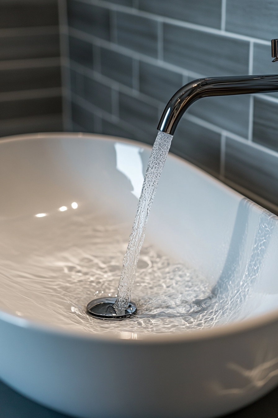 Modern bathroom update. Floating sink with brushed nickel fixtures.