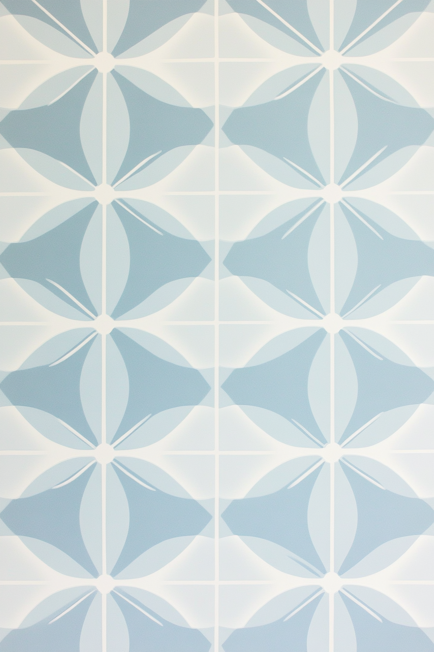 Contemporary baby room. Pale blue wallpaper with geometric patterns.