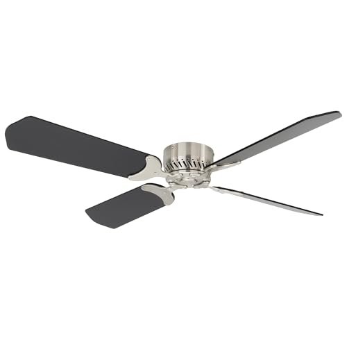 RecPro RV 12V Ceiling Fan | 4-Blade | 4-Speed | Near Silent Operation | Reversing Direction Wall Control (Brushed Nickel: Black Blades, 42")