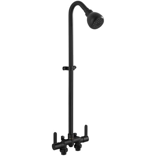 Aolemi Outdoor Shower Fixtures, 31" Exposed Shower System with Shower Head, 2-Handle Outdoor Shower Kit, 3 Inch Center Brass Mixing Valve, Matte Black