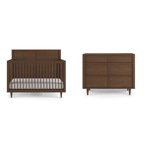 Child Craft Surrey Hill Design 4-in-1 Convertible Baby Crib Nursery Furniture Set, Baby Bed and 3 Drawer Dresser, for Babies, Toddlers and Kids Bedroom (2 Piece - Toasted Chestnut)