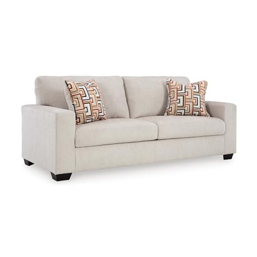 Signature Design by Ashley Aviemore Coastal Sofa Sleeper with Folding Memory Foam Mattress and 2 Accent Pillows, Queen, Beige