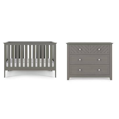 Child Craft Atwood Crib and Dresser Nursery Set, 2-Piece, Includes 3-in-1 Convertible Crib and 3-Drawer Dresser, Grows with Your Baby (Lunar Gray)