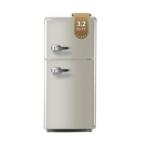 Zyerch Retro Small Fridge with Freezer 3.2 Cu. Ft., Retro RV Fridge with 7-Level Adjustable Thermostat, Compact Dorm Fridge Retro Style with Separate Freezer for RV, Dorm, Apartment, Kitchen, Cream