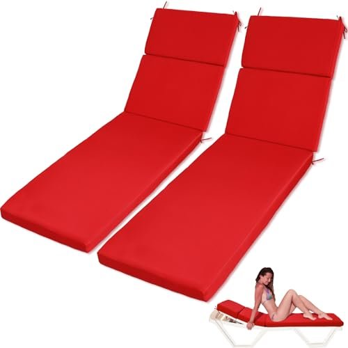 SmoothNovelty 2 Pcs Indoor Outdoor Chaise Lounge Cushions Sponge Bench Outdoor Furniture Chaise Cushions Patio Chair Furniture Replacement (Bright Red)