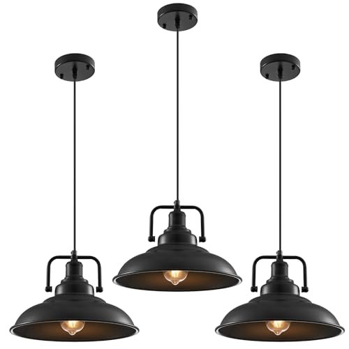 SESIMENT Black Pendant Light 12.5 inches 3 Packs, Farmhouse Pendant Light, Industrial Pendant Lighting, Kitchen Pendant Lights, Pendant Lights Kitchen Island for Dinning Room Entryway Barn