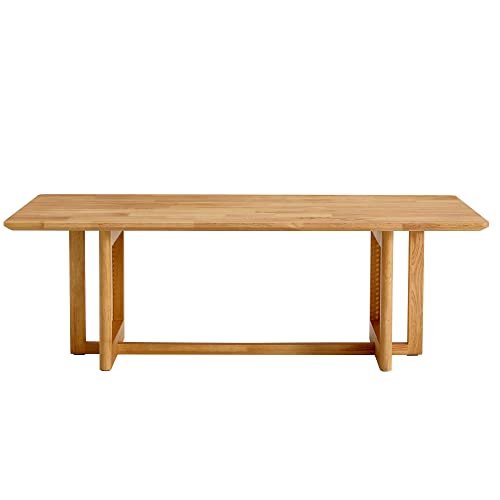 Modern Asian Log-Style Imitation Rattan Weave Rectangular Solid Wood Low Table for Living Room, Tea Service, Lounge, Apartment, Office; Wide Smooth Desktop, Rounded Edges (Natural)