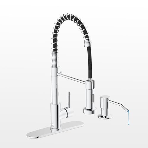 Casavilla Kitchen Faucet,Chrome Kitchen Faucet with Soap Dispenser and Deck Plate,Faucet for Camper Farmhouse RV Kitchen Sink,Single Handle Stainless Steel Kitchen Sink Faucets with Pull Down Sprayer