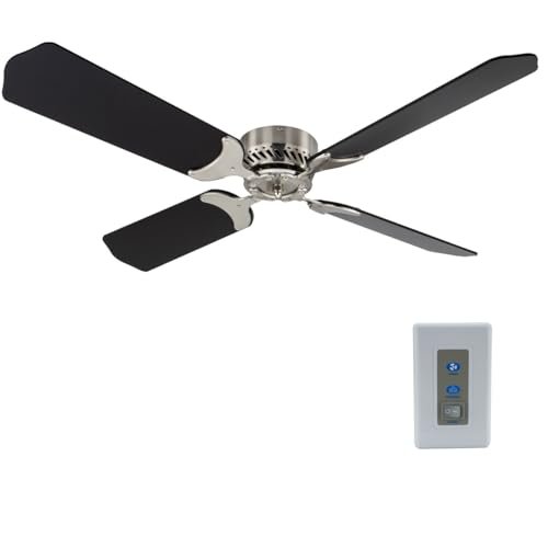 RecPro RV 12V Ceiling Fan | 4-Blade | 4-Speed | Near Silent Operation | Reversing Direction Wall Control (Brushed Nickel: Black Blades, 36")