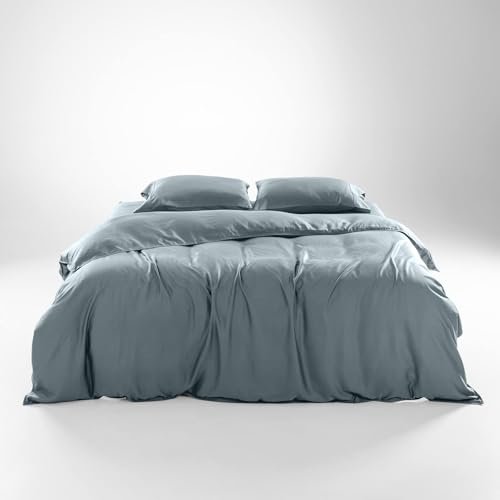 Olive + Crate Tencel Eucalyptus Cooling Duvet Cover Set - Hypoallergenic, Lyocell Tencel Duvet Cover - Soft, Temperature Regulating with Hidden Button Closure & Corner Ties - King Size [Basalt Blue]
