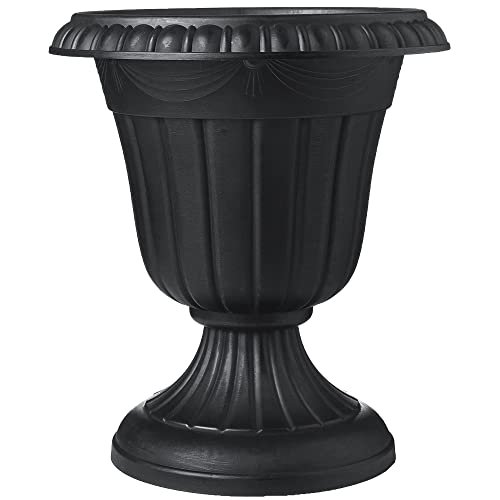Arcadia Garden Products PL10BK Classic Traditional Plastic Urn Planter Indoor/Outdoor, 15" x 13", Black